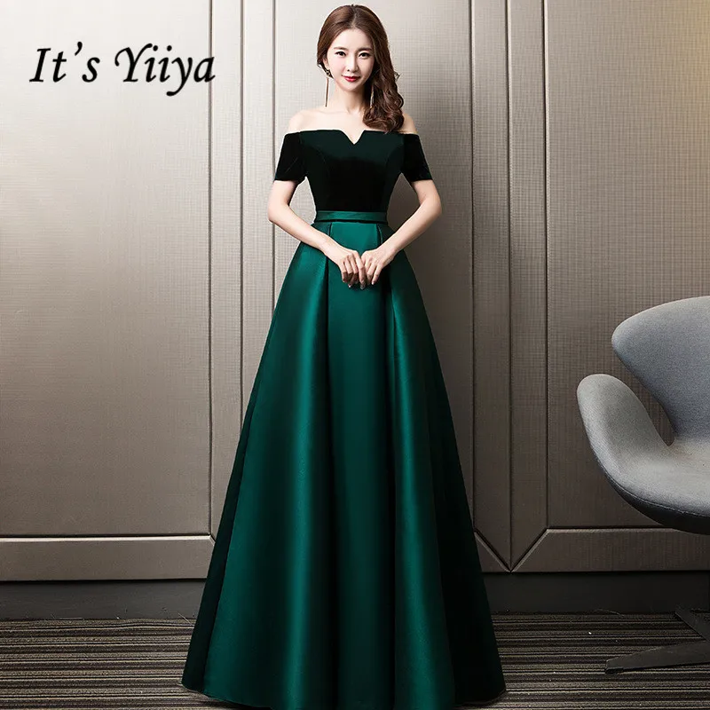 

It's YiiYa Evening Dresses Sexy Boat Neck Lace up Prom Formal Dress Elegant Green Backless Pockets Long A-line Party Gowns E349