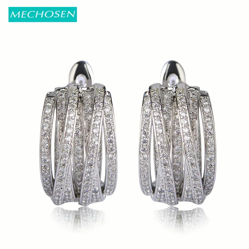 

MECHOSEN Multilayer Crystal Stud Earrings For Women Cool Cubic Zirconia Ear Piercing European and American Copper Jewelry Brinco