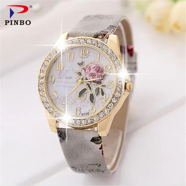 The rose series PINBO women luxury brand quartz colock watch fashion leisure lea The rose series PINBO women luxury brand quartz colock watch fashion leisure lea