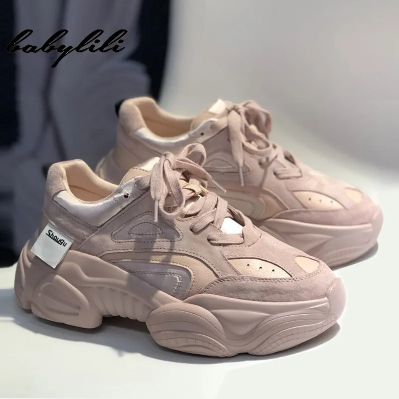 

Sneaker Women's Summer New Women Lady Studtent Lace Up Sport Shoes Suede Platform Sneaker 5cm Fashion Comfortable