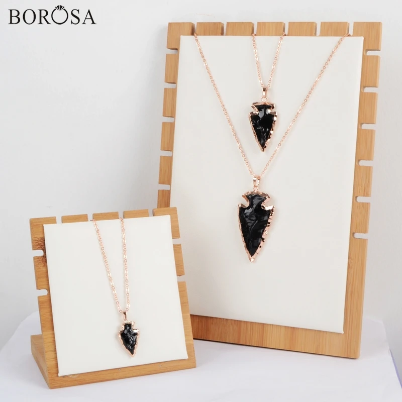 BOROSA розовое золото цвет натуральный камень кулон стрела черный обсидиан