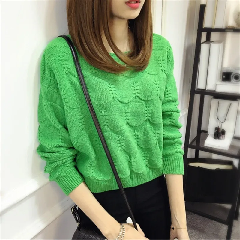 Sweater Women Autumn 2018 New Loose Bat Sleeve Pullover Knitted Female Round Neck Short Large Size Ladies sweater Cw528 | Женская одежда