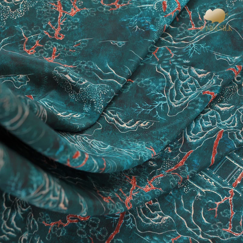 

abstract mountains print Pure Silk Crepe de Chine Fabric Width 55inch/140cm 16MM