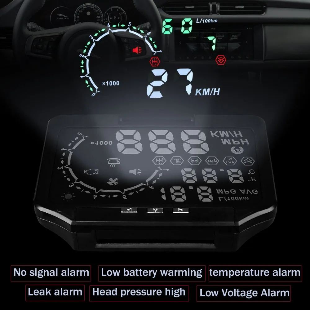 

Tire pressure HUD 5.8 inch car H D head up monitor display TPMS sensor detect alarm head up display OBD 2 speed gear battery