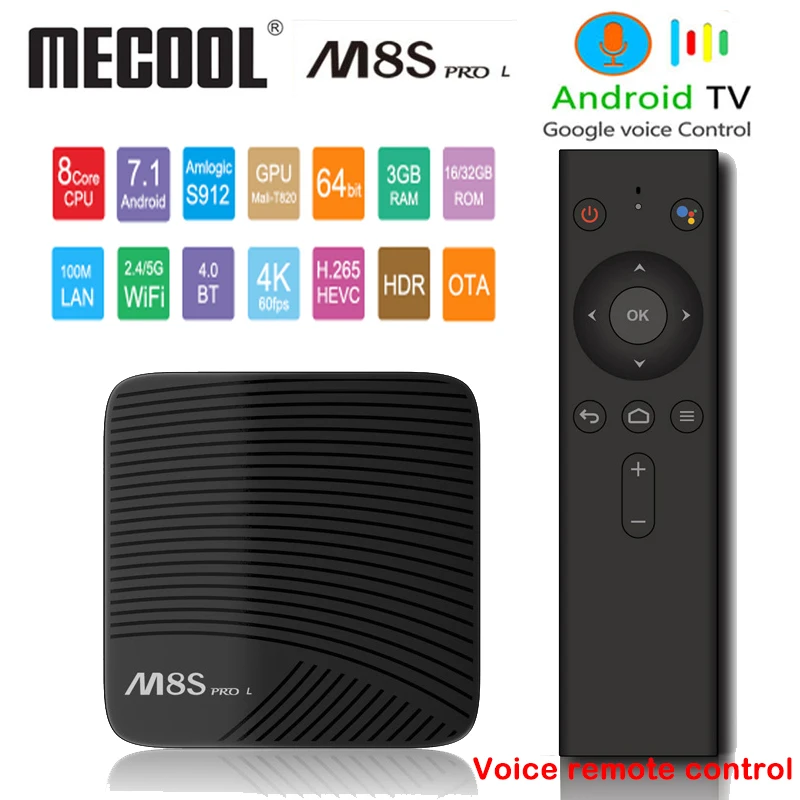 

MECOOL Android 7.1 Smart TV Box 4K H.265 Amlogic S912 Octa Core DDR4 2.4/5GHz Dual WIFI BT4.1 M8S Pro L Media Player IPTV TV box