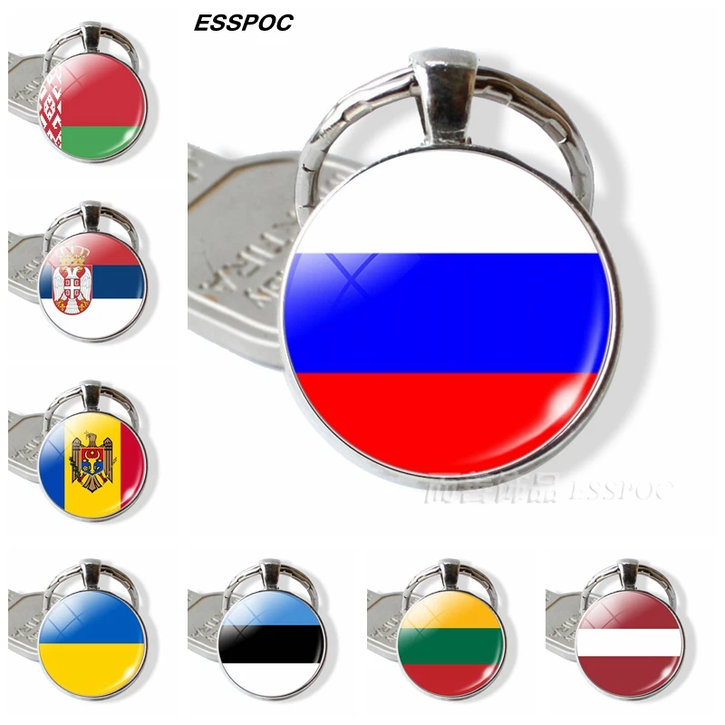#*Cheap Russia Flag Keychain Eastern European Country Flag Key Chain Ukraine Belarus Estonia Latvia Lithuania Moldova Flag Jewelry Gifts