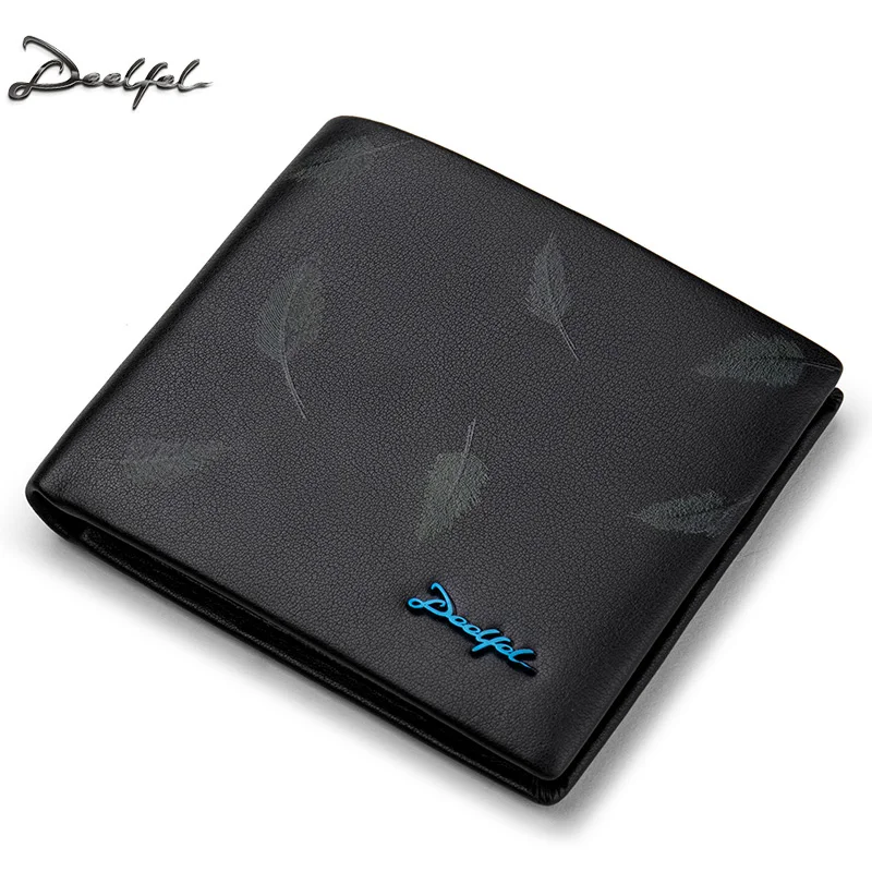 

DEELFEL Men Wallets Genuine Leather Short Wallet Fashion Walet Business Purse For Male Teenagers Purse Standard Holders Wallets