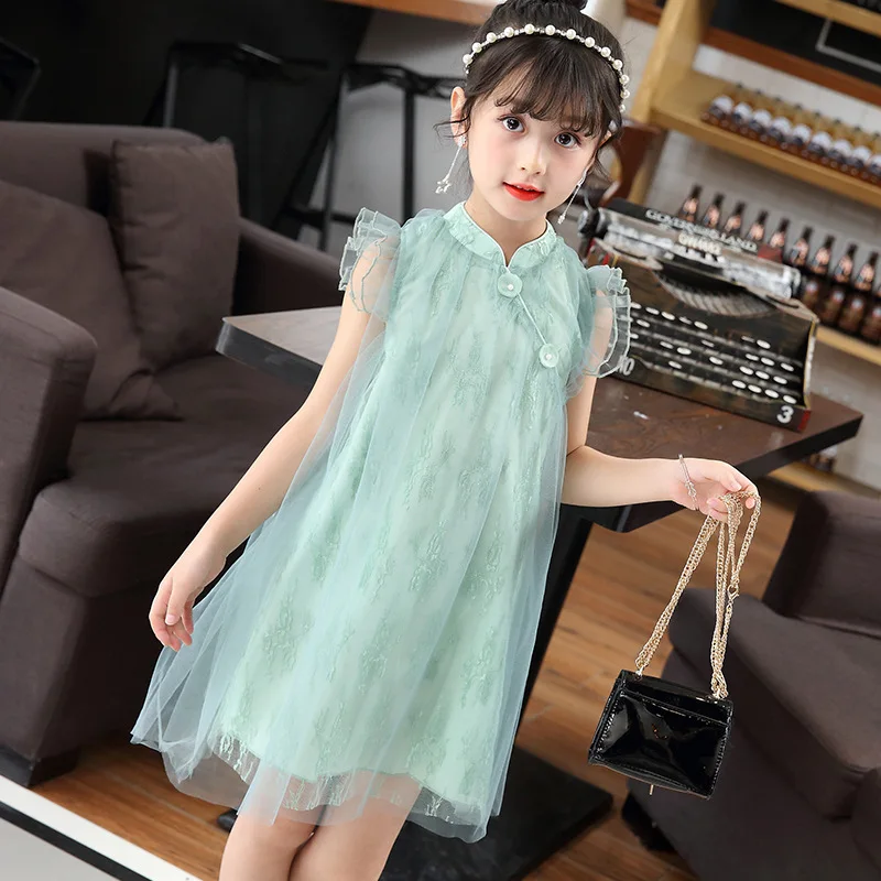 Children's lace cheongsam in girls'summer dress
