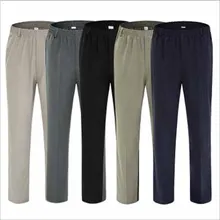 Летние тонкие повседневные брюки для мужчин, шелковые мужские брюки, очень большой размер, высокая талия, эластичная талия, брюки для папы, мужская одежда