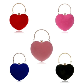 

Women Heart Clutch Bag Velvet Evening Bag Handbag Purse Chain Prom Party Wedding
