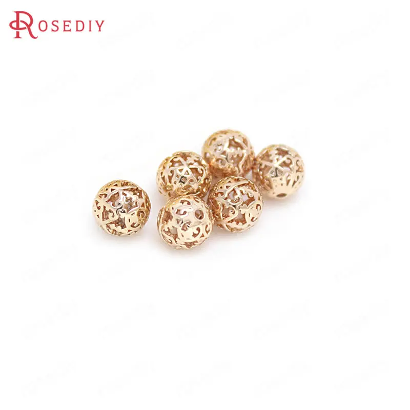 

6PCS 8MM 10MM 12MM 24K Champagne Gold Color Plated Brass Round Hollow Spacer Beads Bracelet Beads High Quality Jewelry Findings