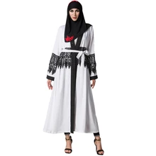 Adulto Branco Borla Rendas Patch Designs Manga Alargamento Malásia Turca Islam Muçulmano Vestido Abaya Caftan Árabe Robes Cardigan Vestidos(China)