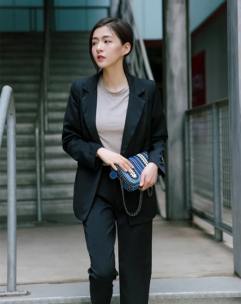 Black Apricot Colors Business Suits For Women 2017 Winter Fashion