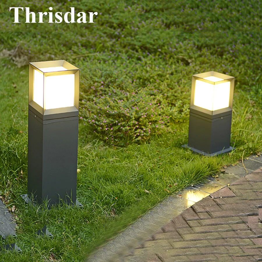 

Thrisdar 2pcs 15W Outdoor Landscape Pillar Lawn Lamp Waterproof Villa Fence Post Lawn Light With E27 Bulb Park Home Street Light