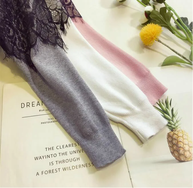 new fashion women autumn winter lace patchwork long sleeve loose knitted bottom sweaters pull femme new fashion women autumn winter lace patchwork long sleeve loose knitted bottom sweaters pull femme