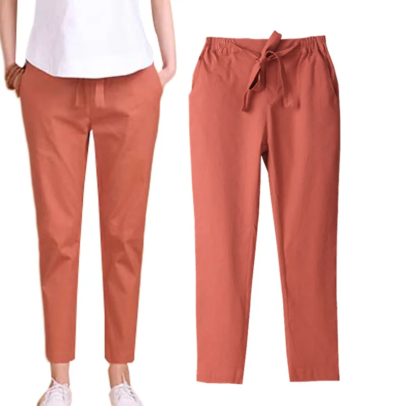 

N.XINZHE Vintage Cotton Linen pants Women summer Casual Harem Pants female Drawstring Ankle-Length pants Spring women Trousers