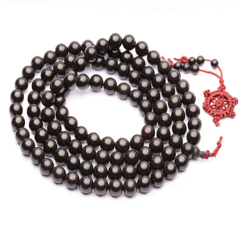 10 мм натуральные бусины из эбенового дерева ожерелье для мужчин буддистское 108 шт черный сандаловое дерево для медитации и молитвы Mala BRO892