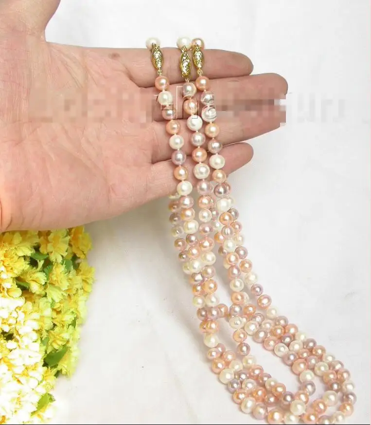 

Free shipping hot sale Women Bridal Wedding Jewelry >>wholesale 3pcs 17.5" round white pink purple Multicolor pearls necklace