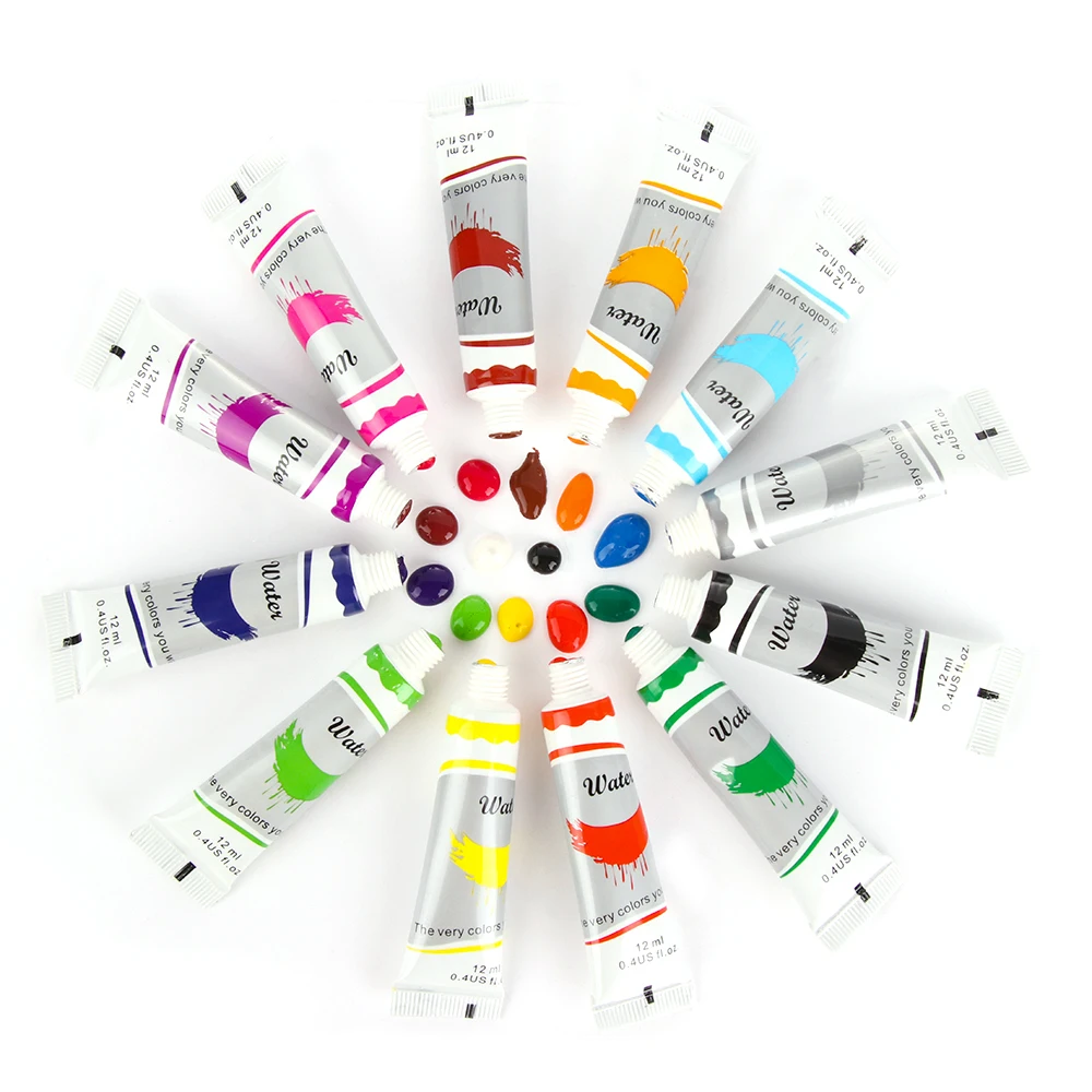 

12 Colors 12ML Professional Acrylic Paints Set Hand Painted Wall Painting Textile Paint Brightly Colored Art Supplies Dropship
