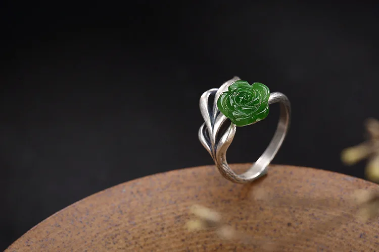 S925 чистое серебряное высококачественное инкрустированное Яшмовое цветочное кольцо для женщин Модное Элегантное обручальное кольцо ювелирные изделия с различными стилями