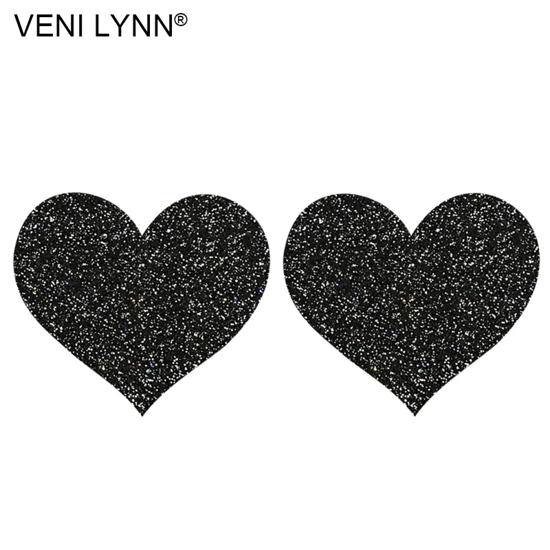 VENI LYNN, 5 пар, одноразовые наклейки с рисунком рыбьей чешуи, Лепестки сосков, секс-звезды, сердечки, наклейки на грудь, цветные покрытия для Breas - Цвет: Black Heart