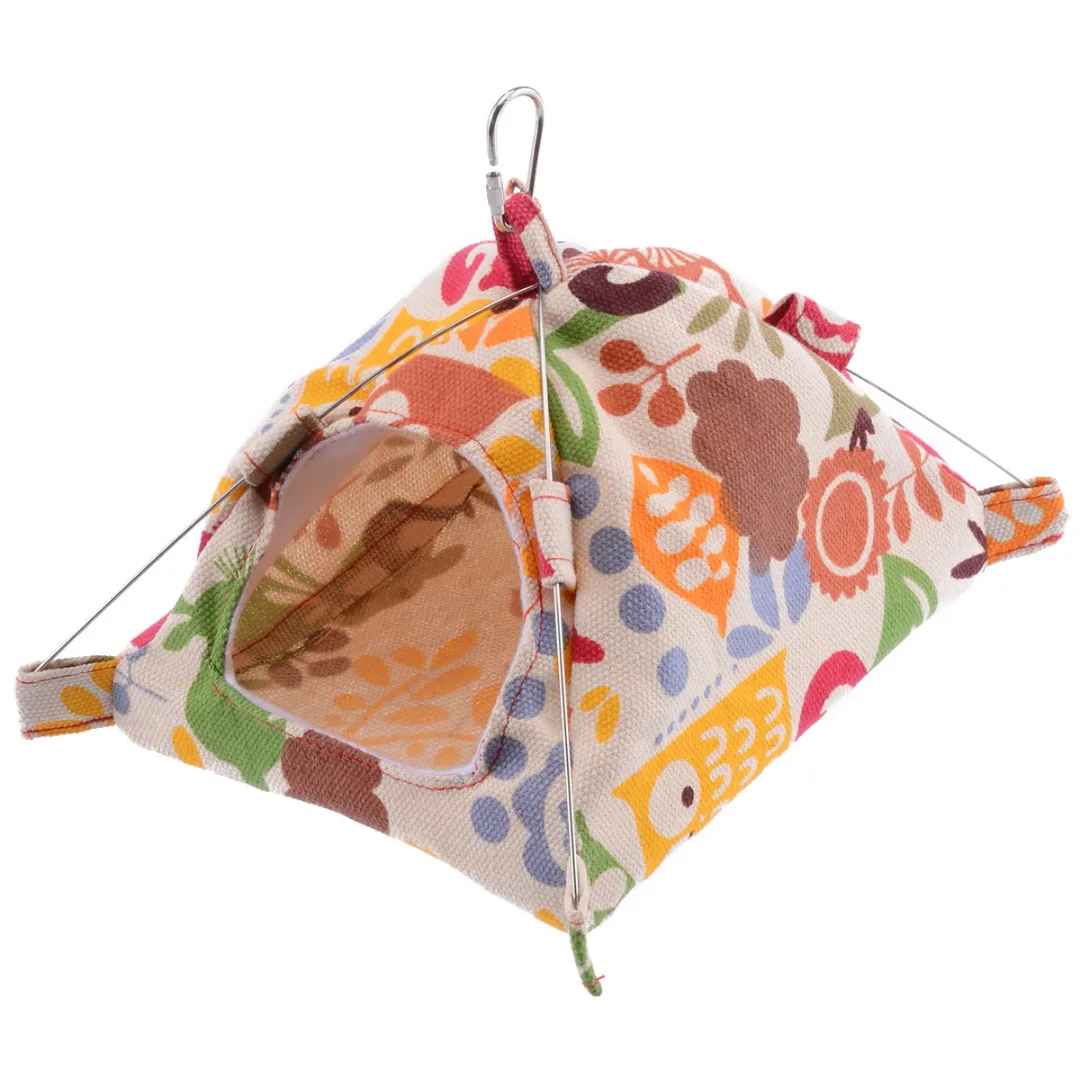 Cartoon Cat Pattern Hanging Cave Cage Hut Pet  Parrot Cage Snuggle Tent Hammock Bird Bed Cage Toy S/L