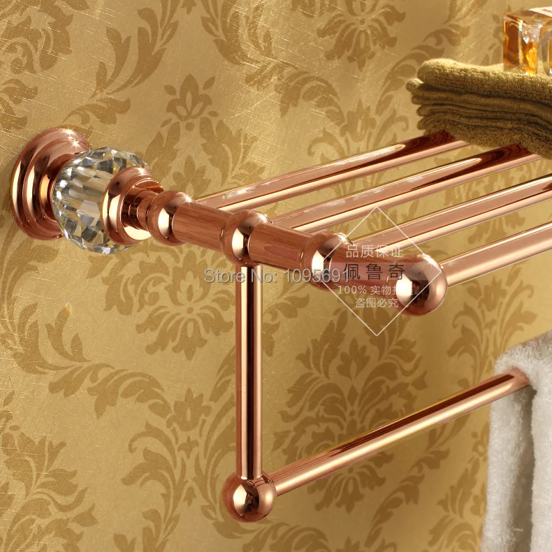 Luxurious Brass+Crystal Rose Gold Plating Towel Rack,towel Shelf with
