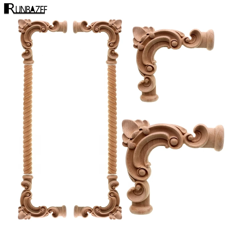 

RUNBAZEF Vintage Unpainted Wood Carved Decal Corner Applique Frame Home Furniture Wall Cabinet Door Decorative Wooden Miniature
