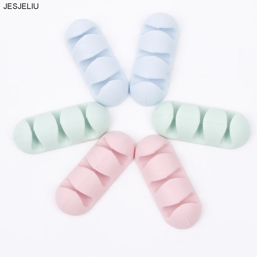 

1xUniversal Desktop Fixing Clip Silicone Line Card Sticky Wire Holder Data Cable random color