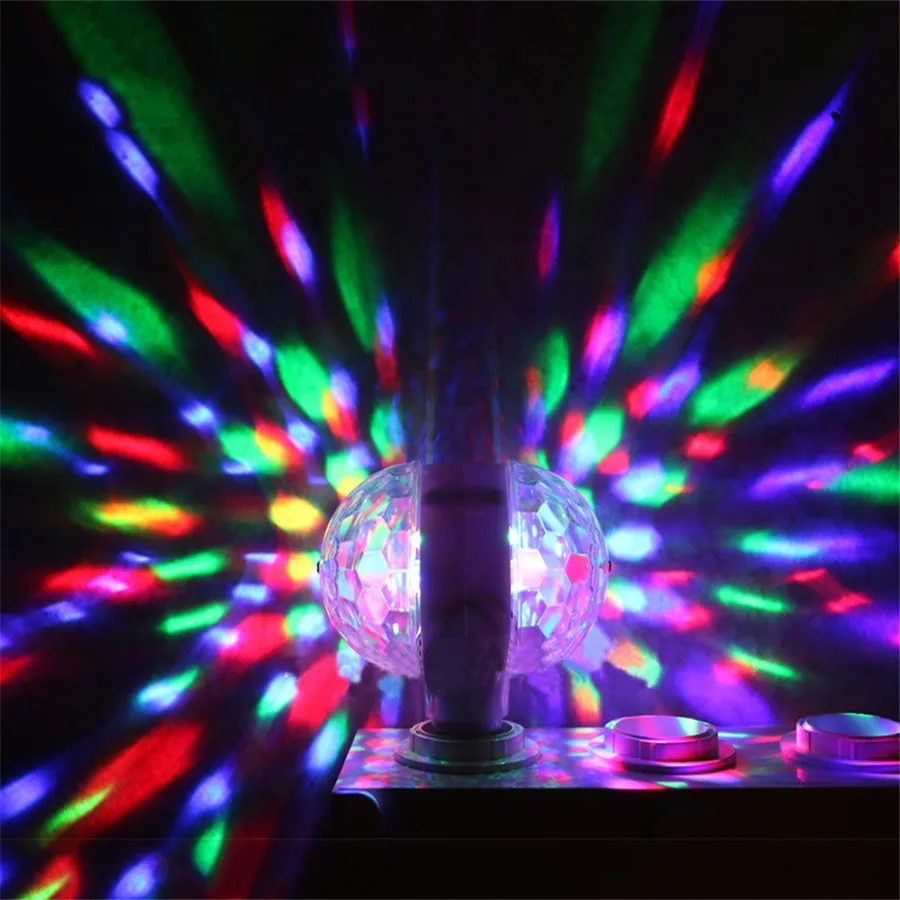 

2 Crystal Magic Ball Stage Light Bulb 6W E27 Colorful Auto Rotating RGB LED Bulb Party Light for Home Holiday Christmas Dj Dance