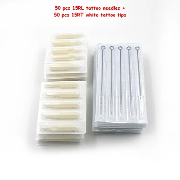 

Disposable Sterile 50 pcs Tattoo Needles 15RL and 50pc Tattoo Tips 15R Disposable Needles and White Tubes set 100 pcs/lot