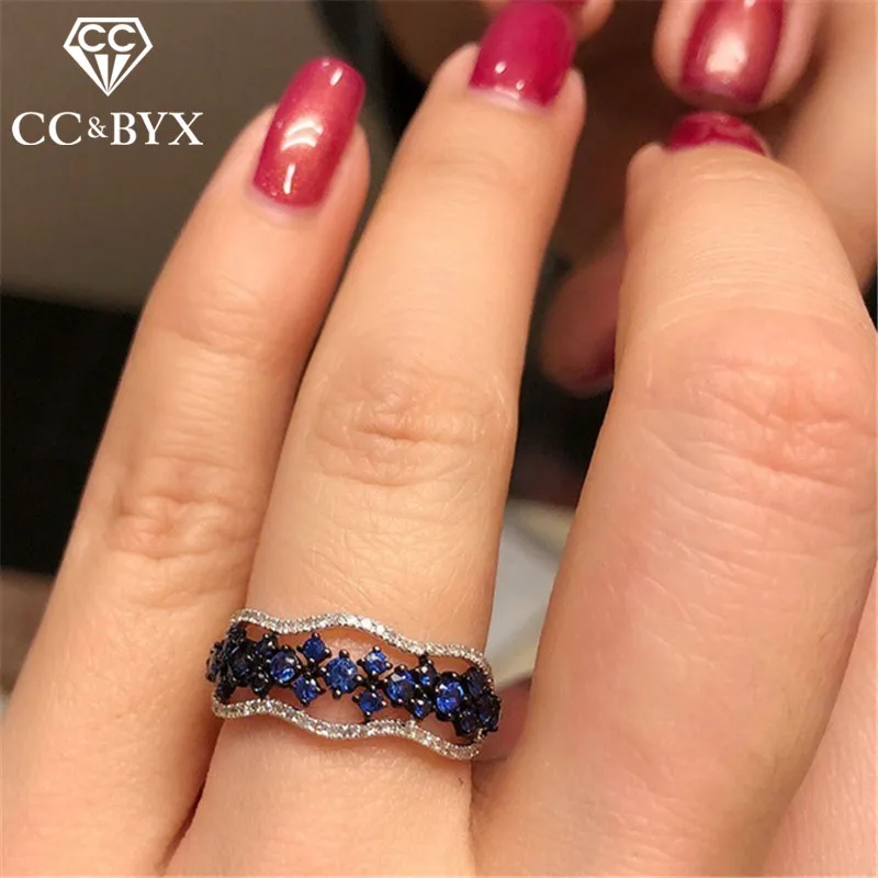 

CC Rings For Women Bridal Wedding Engagement Vintage Jewelry Blue Cubic Zirconia Stone Black Gold Anel Elegant Accessory CC2112