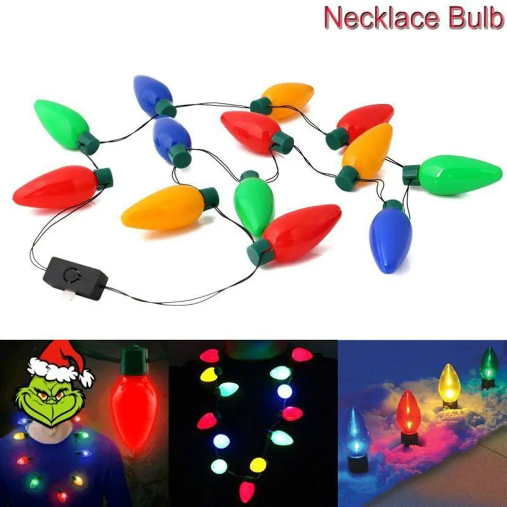 Multi color LED Light Up Christmas Bulb Necklace Party Favors Adults