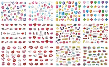 

12 PACK/ LOT WATER DECAL NAIL ART NAIL STICKER FULL COVER VALENTINE LOVER LIP KISS SWEET HEART RUBY DIAMOND BN577-588