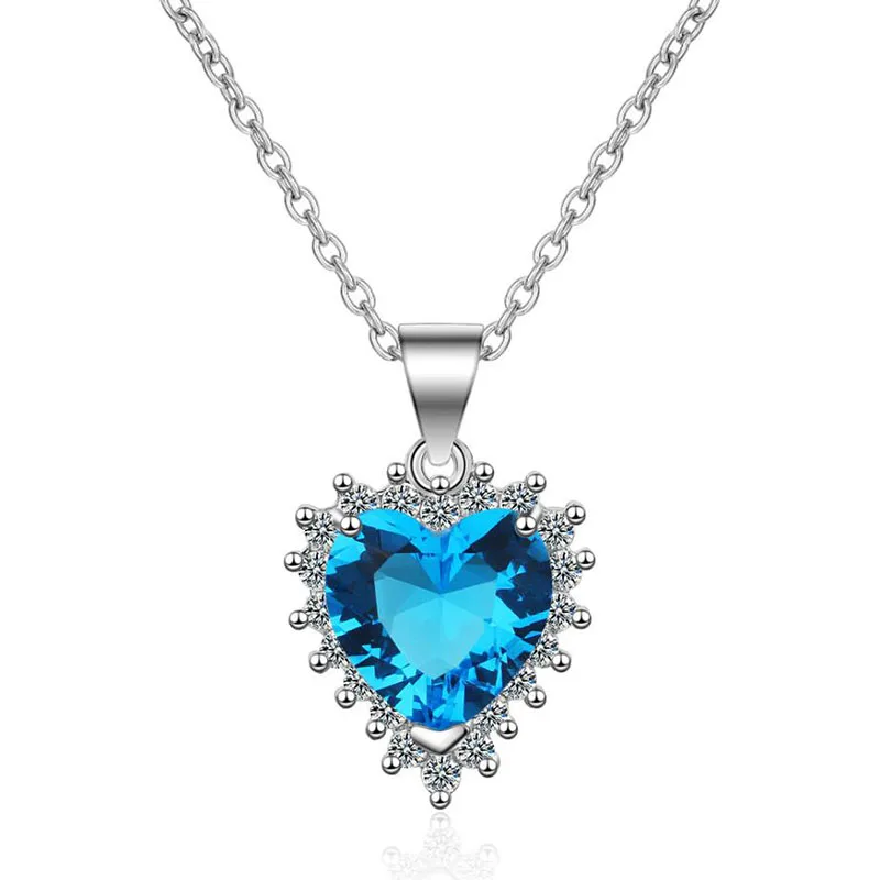 

KOFSAC New Fashion 925 Sterling Silver Necklaces For Women Jewelry Charming Crystal Red Love Heart Necklace Lady Engagement Gift