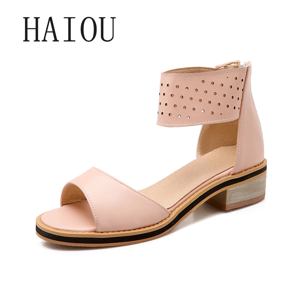 2017 Fashion Womens Pink Sandals with Heels Bohemian Shoes Low Heels Sandals Open Toe Ladies Chunky