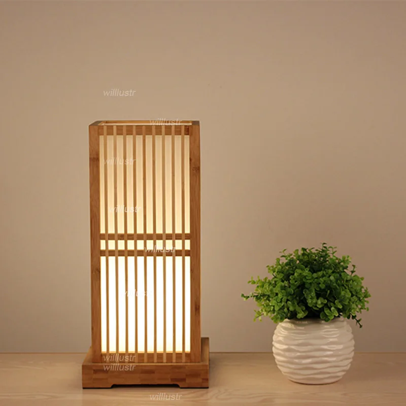 Japan Style Bamboo Table Lamp Handmade Desk Light Hotel Cafe Bistro Bar Restaurant Sitting Room Bedside Creative Wood Lighting