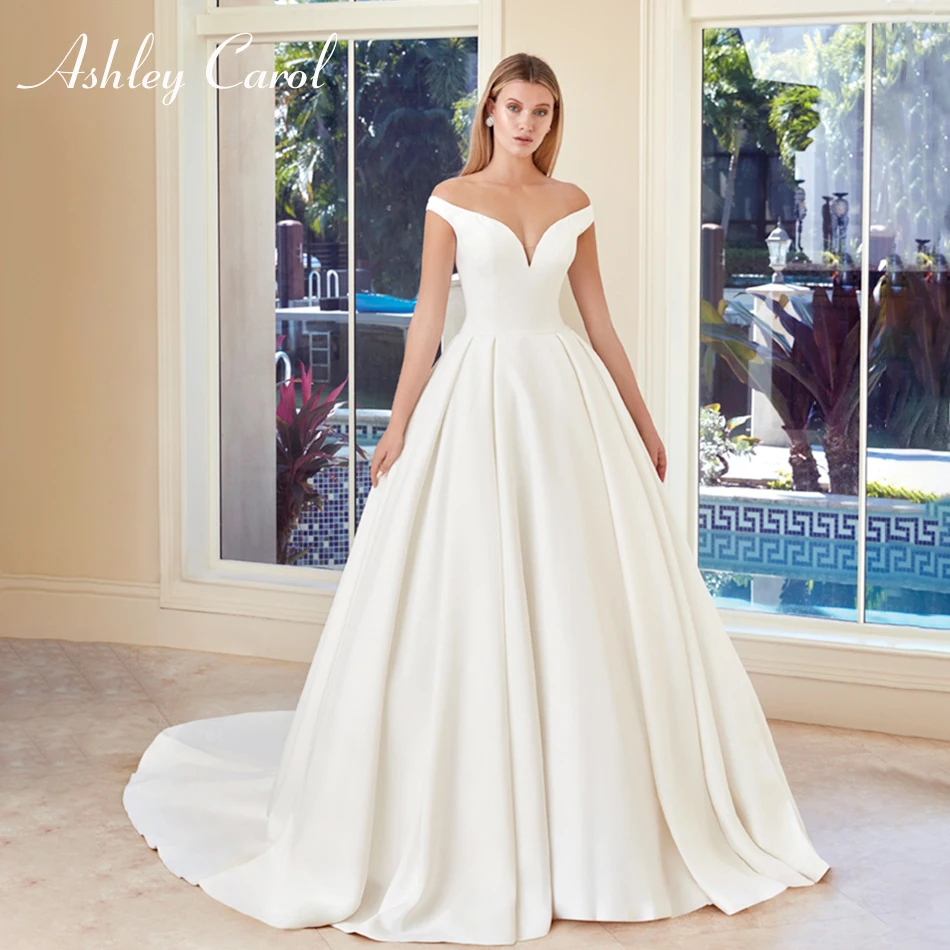 

Ashley Carol Sexy Boat Neck With Jacket Vintage Soft Satin Wedding Dress 2019 Lace Up Appliques Wedding Gowns Vestido De Novia