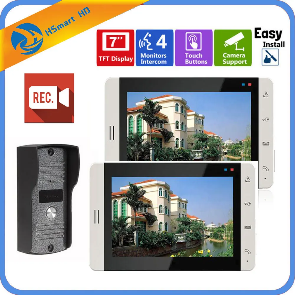 Acheter 7 pouce Vidéo Sonnette Tactile Moniteur Interphone Caméra Extérieure Vision Nocturne Déverrouiller Interphone Système SD Support D enregistrement CCTV Caméras