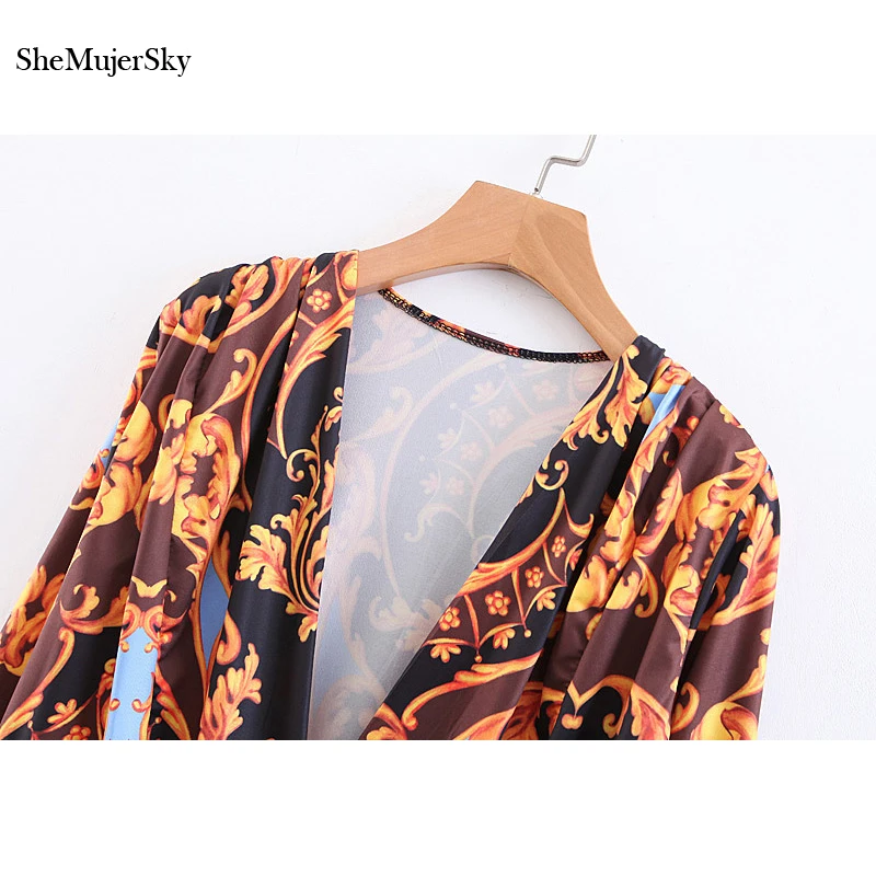 SheMujerSky винтажный цветочный глубокий v-образный вырез боди с длинным рукавом женские комбинезоны salopette femme