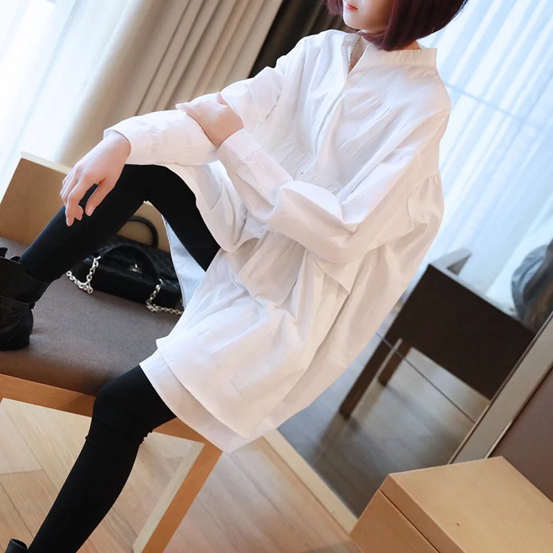 

Spring Ruffel White Gray Solid Shirt 2019 Korean Oversize New Women's Long Lotus Leaf Side Dress Vestidos Clothes