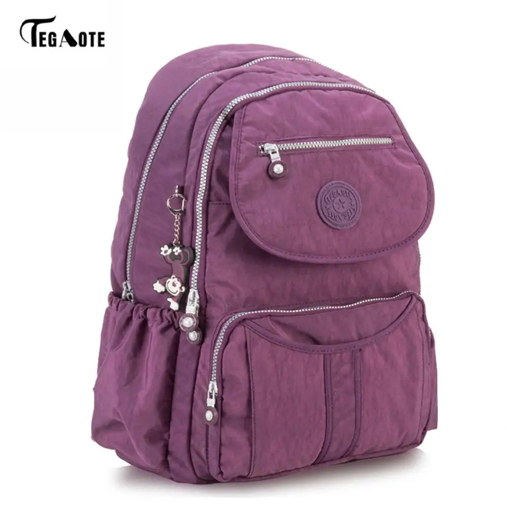 TEGAOTE, классический большой школьный рюкзак для девочек-подростков, Mochila, женские рюкзаки, Женский Одноцветный известный нейлоновый повседневный рюкзак для ноутбука - Цвет: Фиолетовый