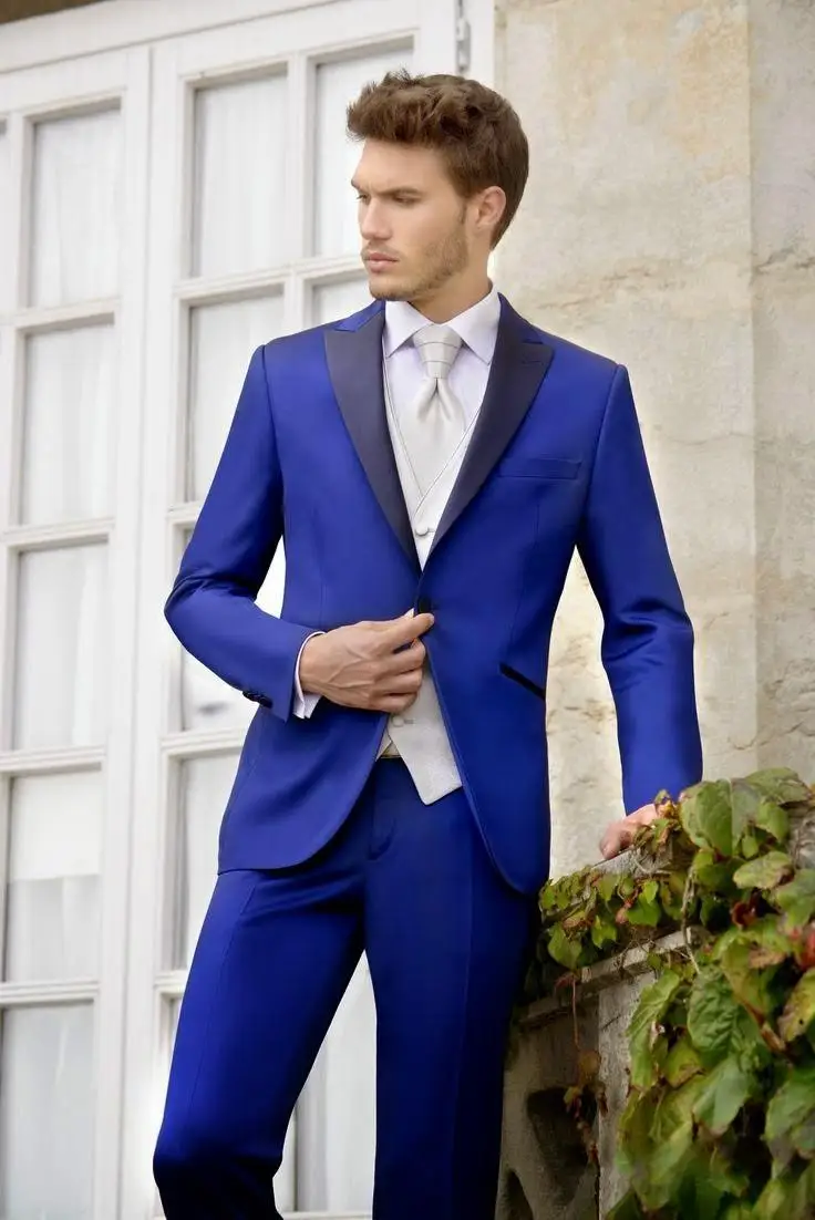 2016 Groom Tuxedos Royal Blue Groomsmen Peak Lapel Best Man Suit ...