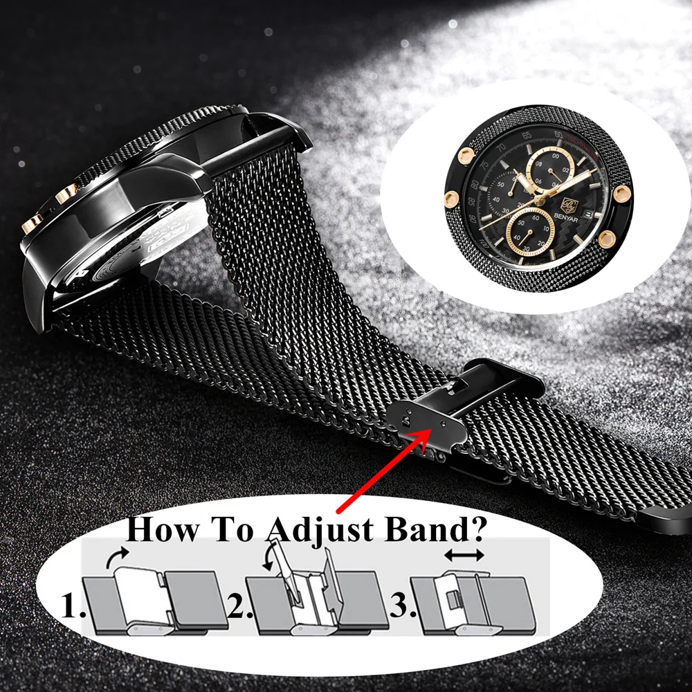 Najtaniej BENYAR zegarek męski kwarcowy chronograf zegarki biznes zegar siatka stalowa zegarki na rękę pasek stalowy wodoodporny zegarek mężczyźni Saat