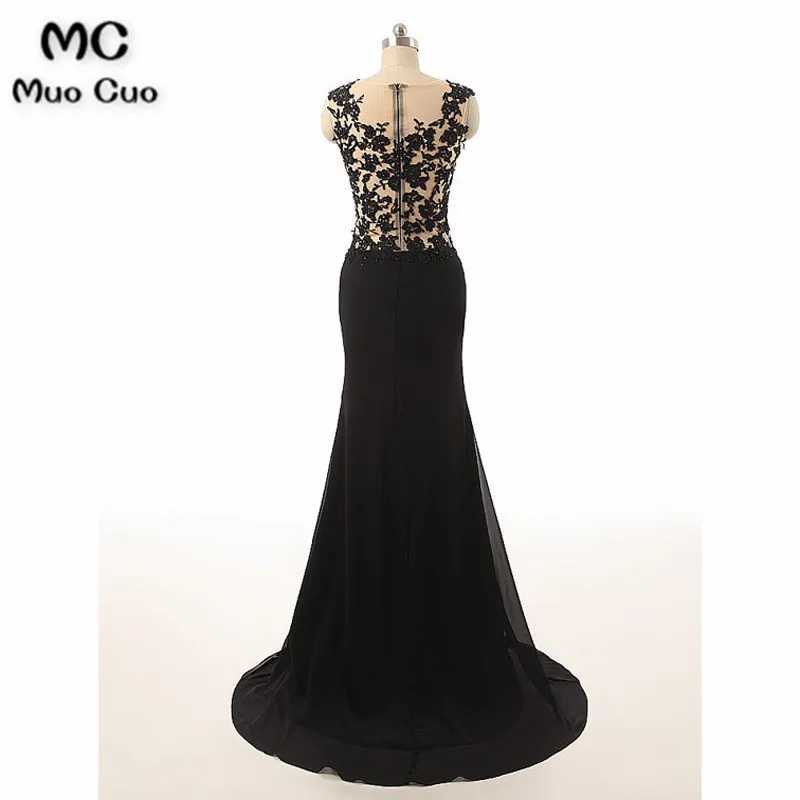 Elegant 2018 Black Mermaid Evening Dresses Long with Lace Appliques Beaded Front Slit Formal Evening Party Dress Custom Made Elegant 2018 Black Mermaid Evening Dresses Long with Lace Appliques Beaded Front Slit Formal Evening Party Dress Custom Made