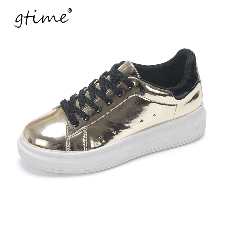 Gtime 2017 Patent Leather Creepers Platform Shoes Woman 2017 Casual