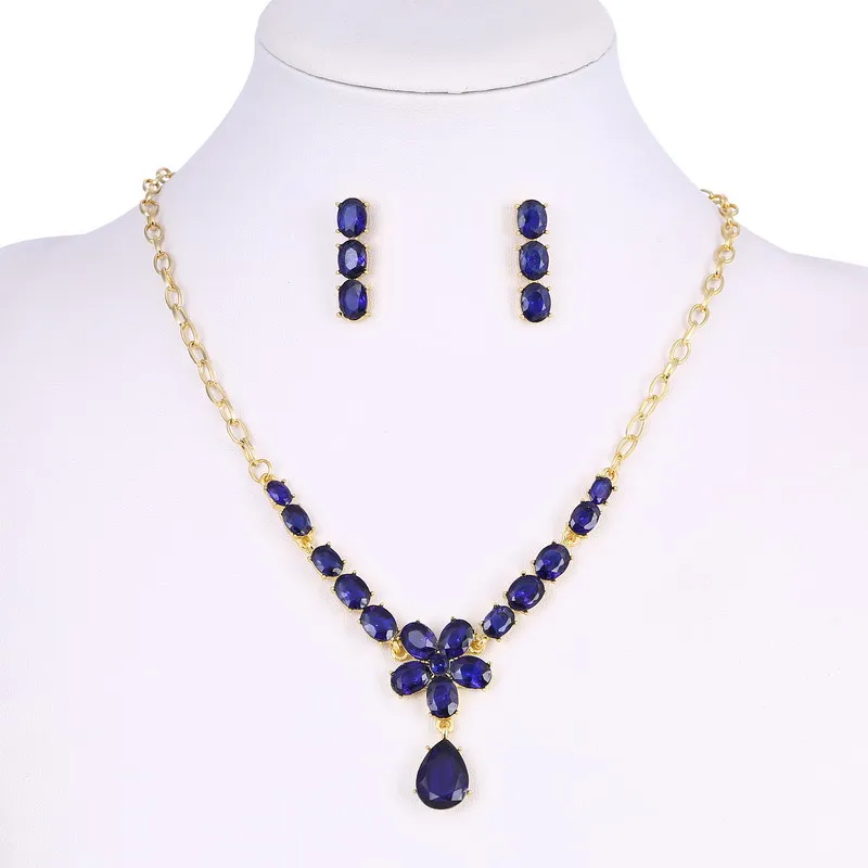 Navy Blue Engagenment Jewelry Set For Girl Luxury Dress Jewelry 2 Pcs