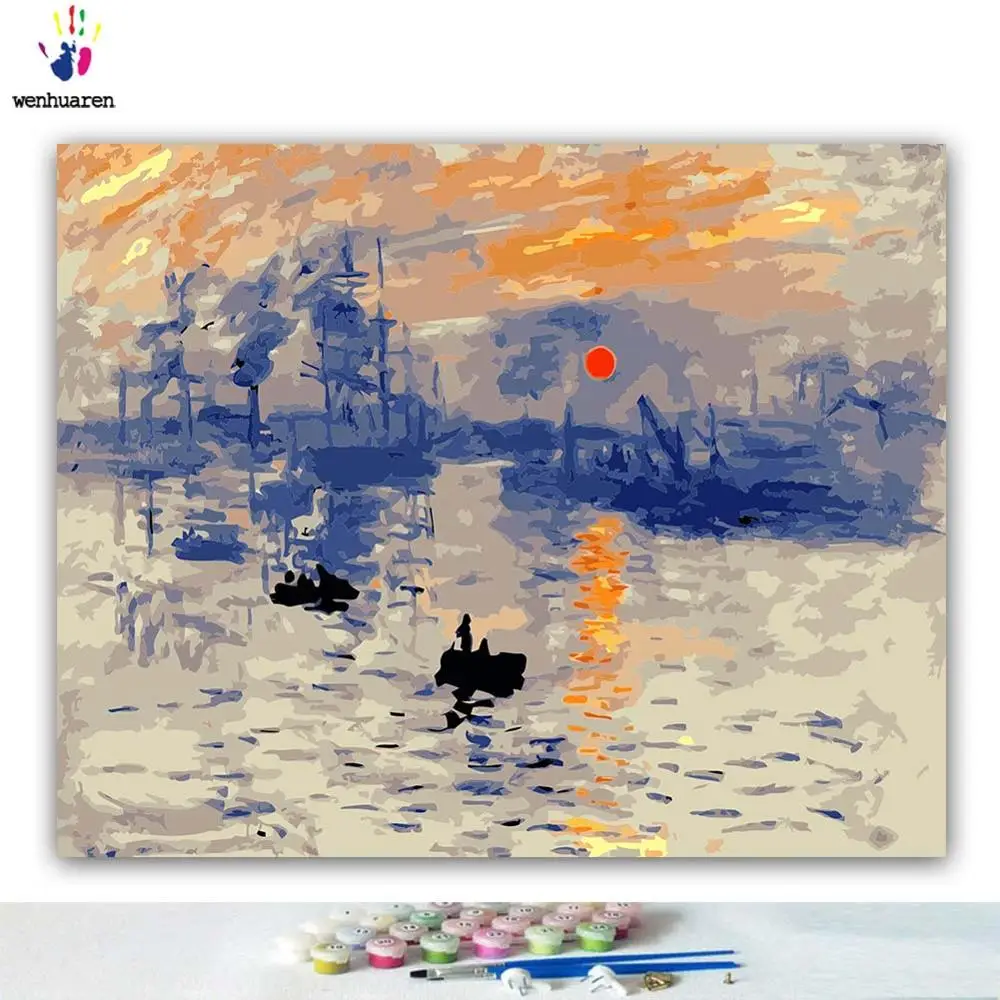 DIY colorings pictures by numbers with colors Sunrise impressions Monet picture drawing painting by numbers framed Home - Цвет: 3261