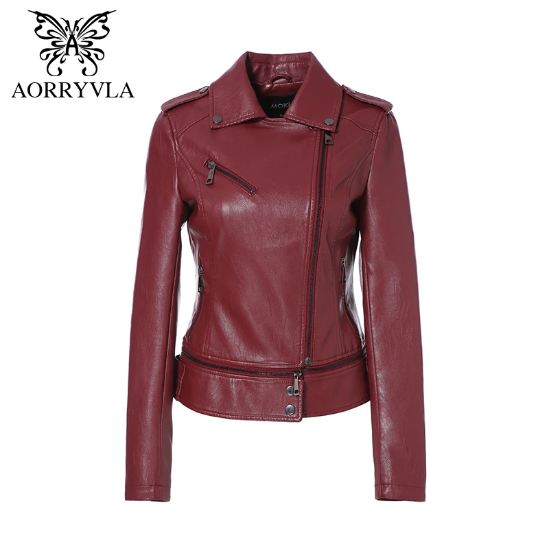 AORRYVLA женские кожаные куртки черная модная мотоциклетная куртка с отложным воротником искусственная кожа PU куртка готическое кожаное пальто