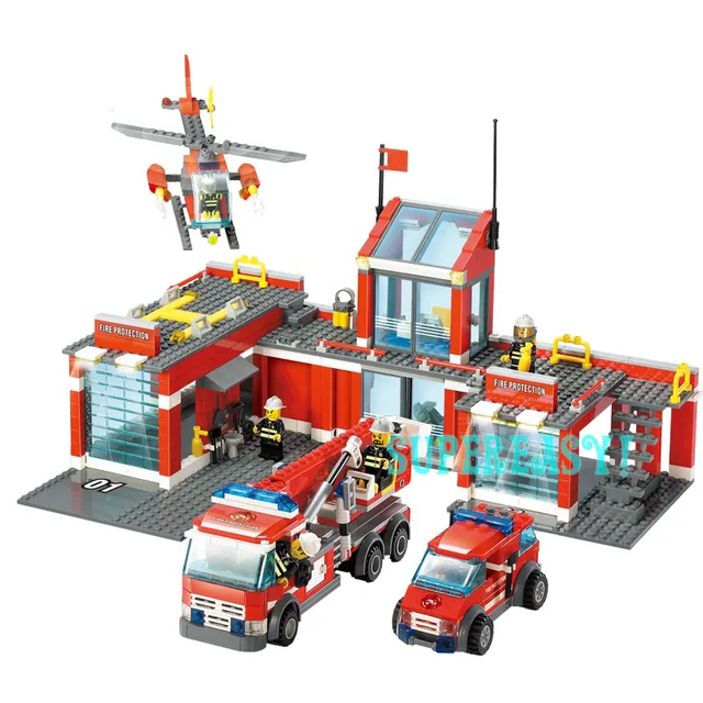 Building Blocks Fire Fighting Truck Station Kits Set Model